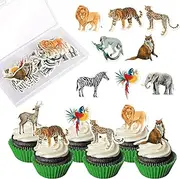 Rsstarxi 63 Pack Edible Jungle Animals Cupcake Toppers Rice Paper Elephant Lion Forest Theme Birthday Animals Cupcake Picks for Baby Shower Kids Birthday Party Cake Decorations