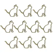 10Pcs Cat Shaped Alloy Open Back Bezel Pendants DIY Resin Frame, Bronze