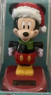 Disney Christmas Mickey Mouse Solar Bobble-Head Moves w/Light Decor Santa Clause