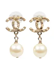 Gold CC Faux Pearl Earrings