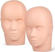 2 Pcs Fake Head Model Makeup Mannequin Head Makeup Mannequin Face Lash Training Tool Eyelash Extension Mannequin Head Practice Makeup Face Makeup Practice Face Beige