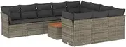 vidaXL Grey Rattan Patio Sofa Set 11 Piece with Cushions - Modular Outdoor Lounge for Garden, Terrace; Includes Table, Removable Covers & Storage