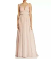 Aidan Mattox blush pink beaded crinkle chiffon empire waist evening dress 12