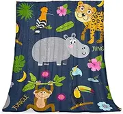 Large Fleece Throw Blanket for Couch, Sofa and Bed, Soft Blankets and Warm Throws, Cozy, Plush, Lightweight, Cartoon Animal Monkey Hippo Koala