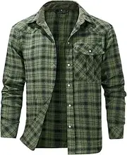 [FEOYA] Men's Checked Shirt Long Sleeve Flannel Shirts Casual Plaid Shirt Lumberjack Shirts Button Up Flannel Checked Shirts Overshirt Top with Pocket
