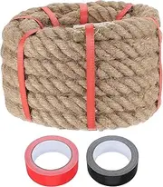 sourcing map Jute Rope 1 Inch x 20ft, Heavy Natural Thick Twisted Rope with 2 Roll Tapes for Crafts Railing Docks Tug of War Swing Nautical Landscaping