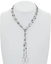 Rachel Reinhardt Silver Labradorite & Clear Quartz 42in Lariat Necklace