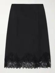 [Faithfull] Faithfull - Elsain Corded Lace-trimmed Cotton-blend Midi Skirt - Black - medium medium Black