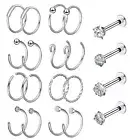 20PCS Nose Hoop CZ Gem Tragus Lip Ring Monroe Ear Cartilage Stud Labret Piercing