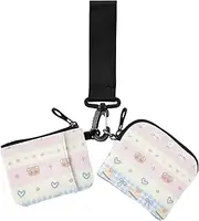 [Amooorous] Peach Blue Cute Cartoon Bear Dessert Shop Dual Wristlet Wallets for Women Thin Flat Zipper Cash Coin Purse with Wristlet Strap for Work Travel 2 Packs, Peach blue cute cartoon bear dessert shop, 1