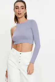 Purple Seamless One Shoulder Basic Top - Size S/M, Women's T-shirt