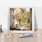 Xylogist Paint by Numbers Kit for Adults Beginner, Flower Easy Adult Paint by Number Kits on Colorful Canvas, DIY Acrylic Watercolor Oil Paint by Number for Adults for Home Decor Gift 16x16 Inch