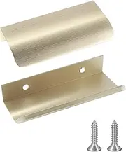 10 Pack Modern Style Finger Edge Pull Furniture DrawerHandles Hidden Cabinet Kitchen Drawer Handles Knobs, Brass, 80mm