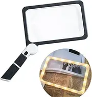 5X Magnifying Glass for Reading, 7.3 * 4.4" Full-Page ，Large Folding Lighted Magnifier with 48 LED Lights (3Modes), Rectangular Handhold Magnify Lens Gifts for Seniors Reading Books, Prints -Black