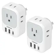 TESSAN Australian Power Adaptor with 4 Outlets 3 USB Ports (1 USB C), 2 Pack