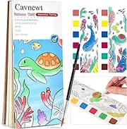 Cavnewt Pocket Watercolor Painting Book,21-Pages,Travel Paint Watercolor Coloring Book Set for Kids 3-8 Years Old,Boys and Girls Party Birthday Thank You Exchange Art Craft Gifts-Undersea World