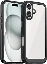 Compatible with iPhone 16 Clear Case, Hard Back Soft Bumper Protective Cover for iPhone 16, Black