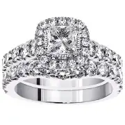 2.88 CT Prong Set Princess Cut Diamond Encrusted Engagement Bridal Set Platinum