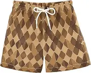 [RPLIFE] Swim Shorts for Boys, Anti Chafe Swim Trunks for Boys 2 T, Brown Tan Dots