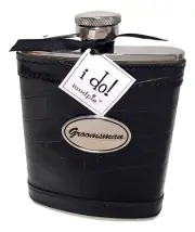 Black Leather Groomsmen Flask 6oz Stainless Steel Wedding Party Box Gift Mud Pie