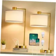 Table Lamp for Bedroom Set of 2 with USB C+A Ports, Fully Stepless Dimmable