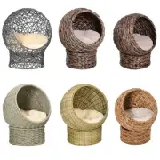 PawHut 24" Water Hyacinth Elevated Cat Kitten Bed Ball Condo Pod Pet House Tree