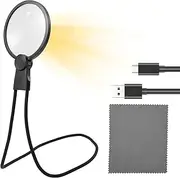 Magnifying Glass Kit Detachable Neck Worn Large Magnifier Set Adjustable Versatile Reading Magnifier Neck Hanging for Study(Black Warm and Cool Light)