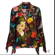 NWT Alice + Olivia Randa Mixed Print Trumpet Sleeve Blouse S