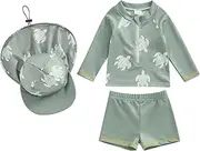 [ZINTAOZT] Toddler Baby Boys 3 Pieces Swimsuit Set Swimwear Dinosaur Shark Zipper Bathing Suit UPF 50+ Rash Guards with Hat