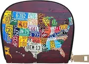 [JEJEA] License Plate Map Print Credit Card Holder Wallet, Small Card Holder Wallet with Zipper,Leather Card Holder, White, One Size
