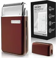 Sejoy Portable Electric Razor for Men with Toothed & Mesh Blades, Magnetic Adsorption Head, Dynamic Ribbon LED, IPX7, Mini Electric Foil Shaver for Men, Porto