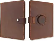 [Lumberjack Plaid] Genuine Leather AirTag Passport Holder and Wallet For Men and Women RFID Blocking For Secure Traveling and Documentation Organizer, Coffee, Bifold Airtag Passport Holder