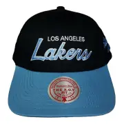 LA Lakers Mitchell & Ness NBA Dad Hat Cap 3D Script Logo Black Light Blue NWT
