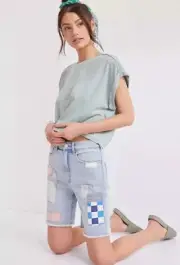 NWT New $130 Anthropologie Pilcro Bermuda Denim High Rise Patchwork Shorts 27