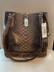 NWT Brahmin Fiora Macchiato Mansouri Shoulder Bag Bucket Tote snake neutral
