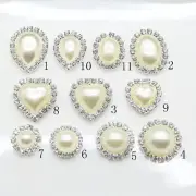 50Pcs Rhinestone Buttons Ivory Pearl Imitation Button Silver Base Rhinestones