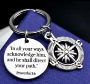 Bible Inspirational Stainless Steel Christian Keychain Compass Pendant Keychain