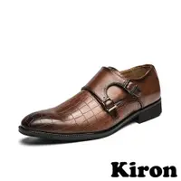 在飛比找ETMall東森購物網優惠-【Kiron】紳士皮鞋粗跟皮鞋/復古雙釦帶時尚壓紋經典紳士皮