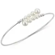 Pearl Bangle Bracelet Sterling Silver (4-6mm) Bypass Luxury Chic Trendy Elegant