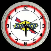 16" Sunoco Sign Red Neon Clock Gasoline Motor Oil Gas Man Cave Garage
