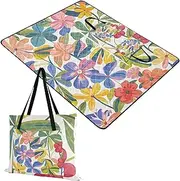 Yoogain Outdoor Blankets Sandproof Outdoor Beach Picnic for Ground Couples Gift Colorful Summer Hawaiian Flowers 60x80in
