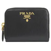 在飛比找momo購物網優惠-【PRADA 普拉達】簡約浮雕LOGO水波紋皮革信用卡拉鍊零