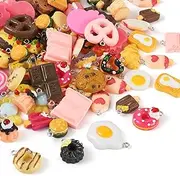 Cheriswelry 100pcs Sweets Cake Resin Pendants Charm Beads Handmade Plastic Food Dessert Donut Cake Pendants for Phone Straps Keychain Bag Decor DIY Jewelry Making, Resin