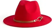 [Generic] Fashion Women Men Woolen top hat Autumn and Winter Casual Large eaveWide Brim Floppy Hat with Belt Buckle