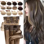 AUHOT Clip In 100% Human Hair Extensions Real Remy Skin Weft FUll HEAD Highlight