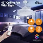 42" Ceiling Fan with Light 3 Color LED Light Restractable Blades Remote Cotrol
