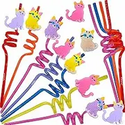 24 Bulk Cat Reusable Plastic Straws For Birthday Baby Show Party Supply Favors,Crazy Drink Straws For Classroom Activity