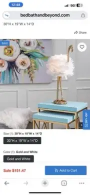 Pearl Gold Flamingo Table Lamps with White Feather Shades