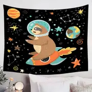 Funny Astronaut Sloth on a Rocket Tapestry