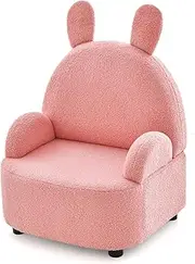HONEY JOY Kids Sofa, Toddler Armchair Chair for Boys Girls with Solid Sturdy Wood Construction Plush Fabric, Upholstered Children Armrest Couch for Nursery Kindergarten Playroom Preschool, Pink